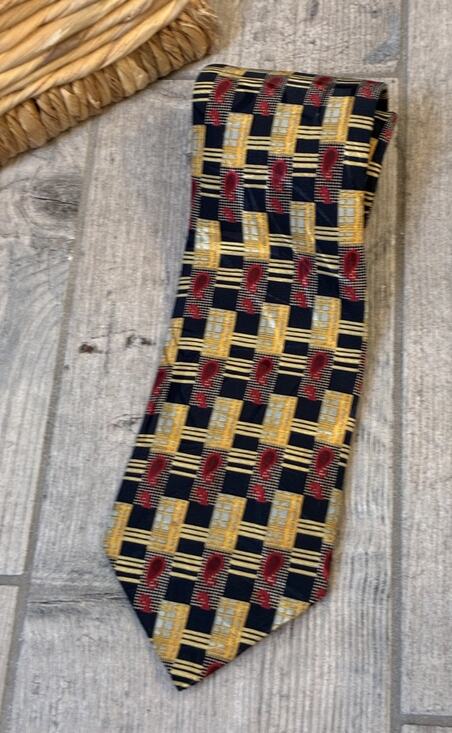 Brioni Other - VTG Brioni Italy Silk Tie Extra Long 60" XL Gold Navy Blue Red Paisley Geometric